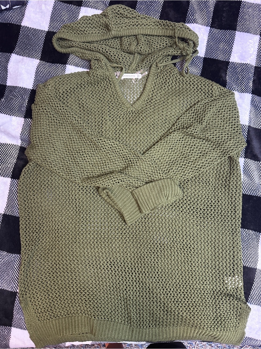 Staccato Olive Knit V-Neck Hoodie Sweater